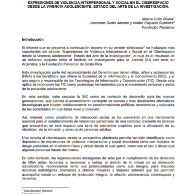 Expresiones de violencia interpersonal y social en el ciberespacio desde la vivencia adolescente: Estado del Arte de la investigación.